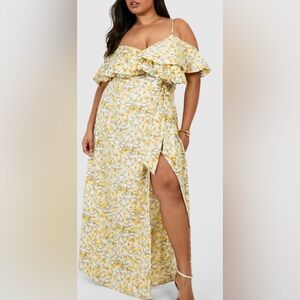 Plus size woven florals cold shoulder maxi dress